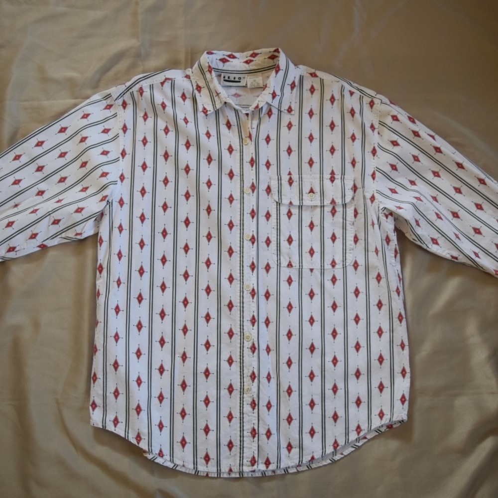 Vintage Ilio Western Aztec Design Button Down Long Sleeved Shirt Large